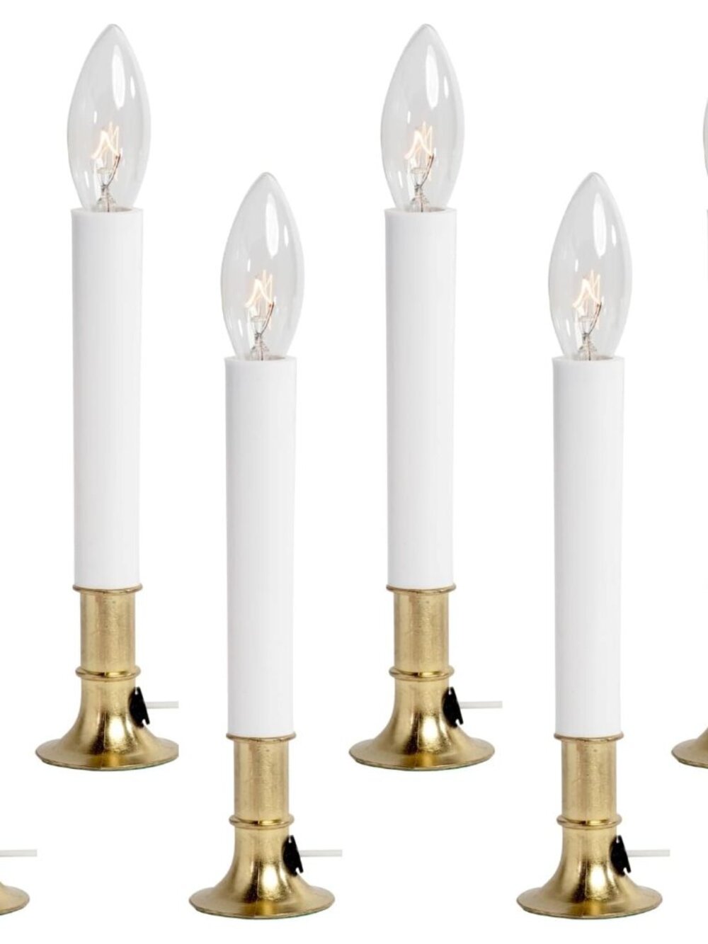 Electric Window Candle Lamp with Brass Plated Base, Dusk to Dawn Sensor Turns Ca